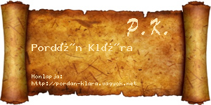 Pordán Klára névjegykártya